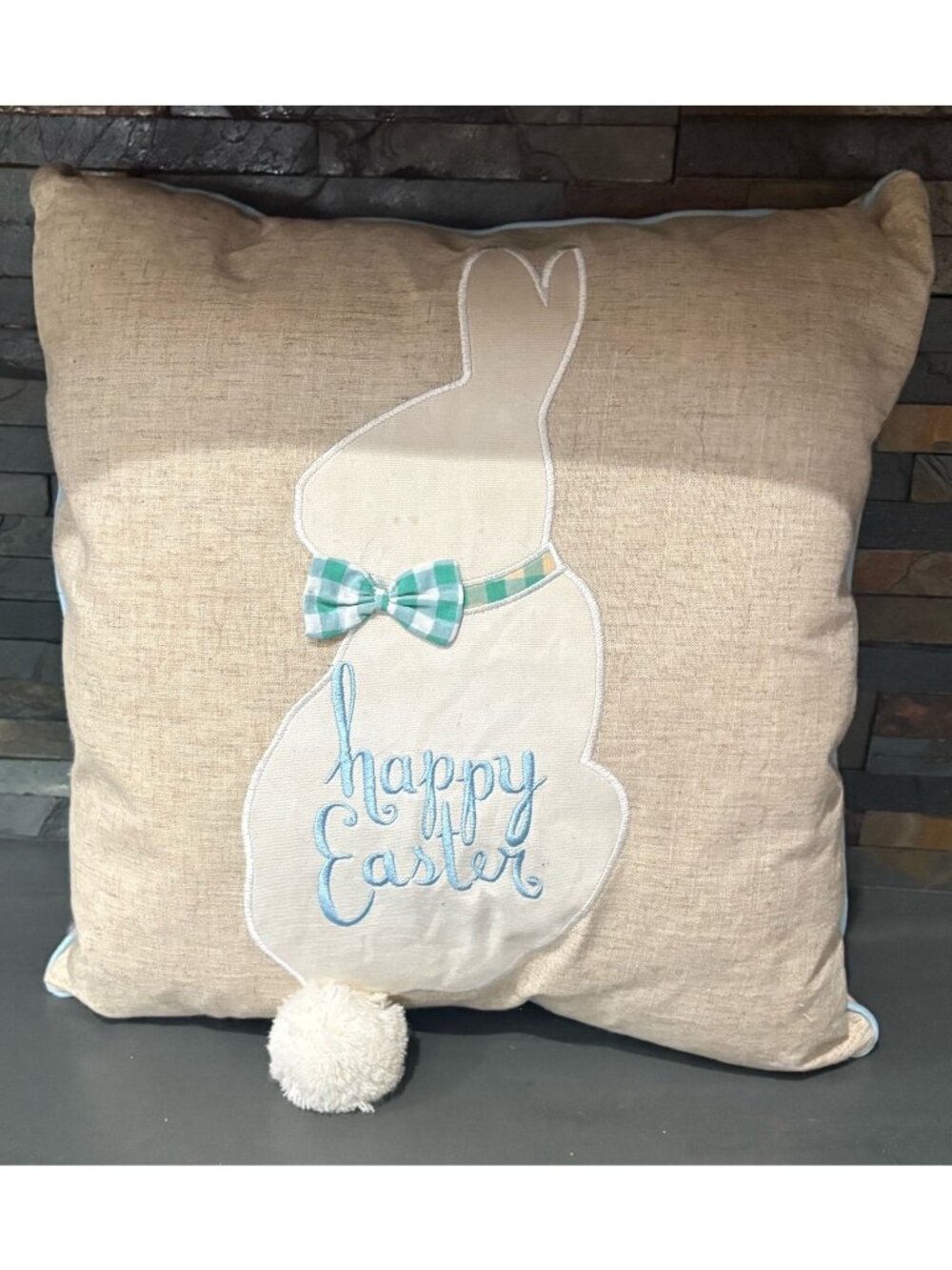Happy Easter bunny fluffy tail April spring decorative throw pillow